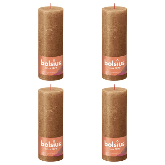 Bolsius Rustic Pillar Candles Shine 4 pcs 190x68 mm Spice Brown