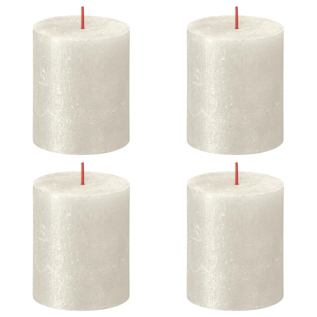Bolsius Rustic Pillar Candles Shimmer 4 pcs 80x68 mm Ivory