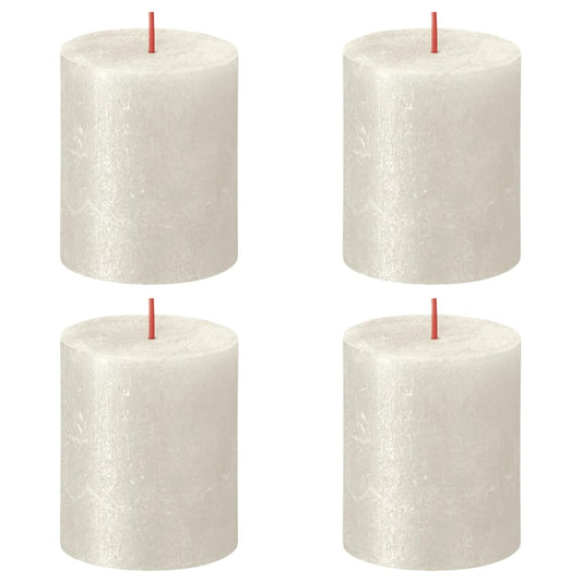 Bolsius Rustic Pillar Candles Shimmer 4 pcs 80x68 mm Ivory
