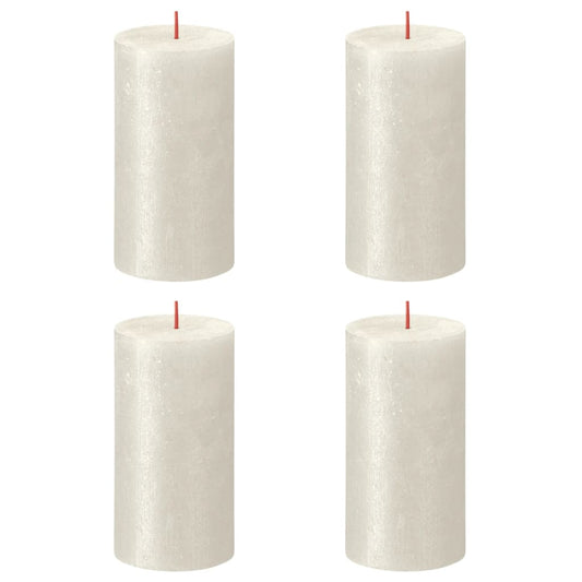 Bolsius Rustic Pillar Candles Shimmer 4 pcs 130x68 mm Ivory