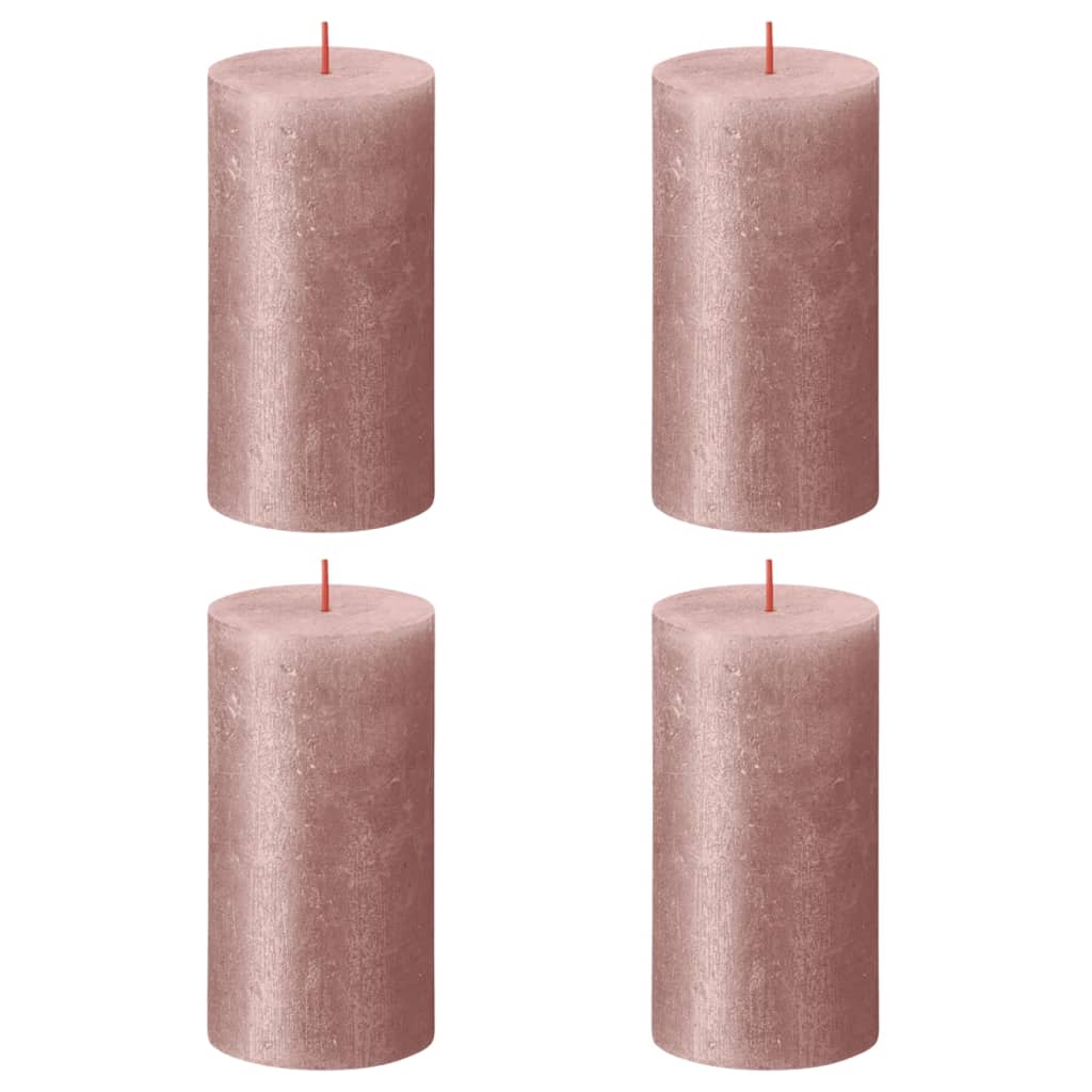 Bolsius Rustic Pillar Candles Shimmer 4 pcs 130x68 mm Pink