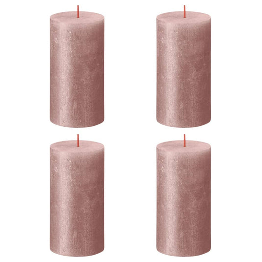 Bolsius Rustic Pillar Candles Shimmer 4 pcs 130x68 mm Pink