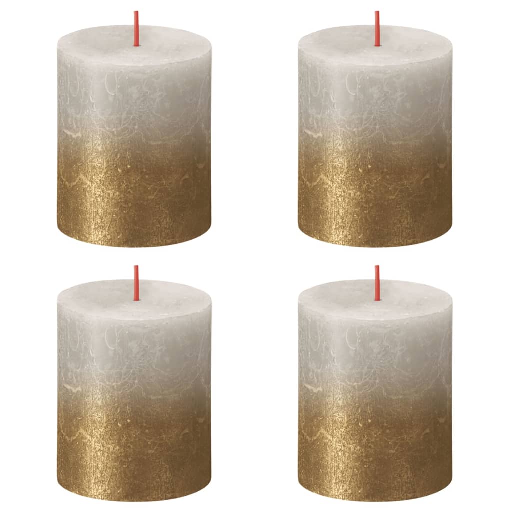 Bolsius Rustic Pillar Candles Sunset 4 pcs 80x68 mm Sandy Grey and Gold