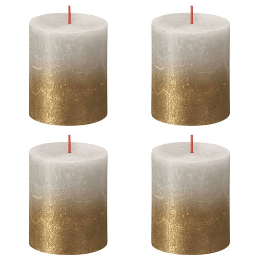 Bolsius Rustic Pillar Candles Sunset 4 pcs 80x68 mm Sandy Grey and Gold