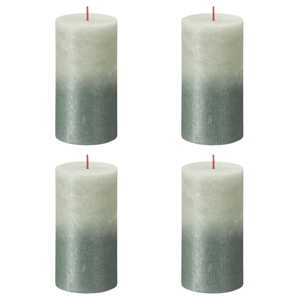 Bolsius Rustic Pillar Candles Sunset 4 pcs 130x68 mm Foggy Green and Oxide blue