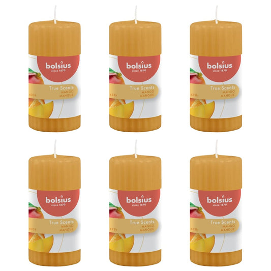 Bolsius Ribbed Pillar Scented Candles 6 pcs 120x58 mm Mango