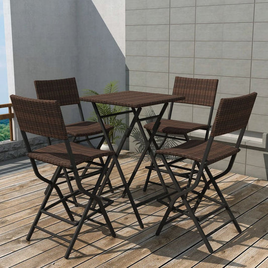 vidaXL 5 Piece Folding Outdoor Dining Set Steel Poly Rattan Brown