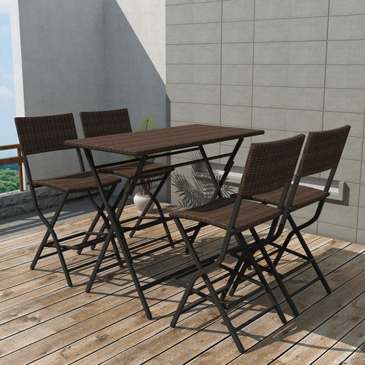vidaXL 5 Piece Folding Outdoor Dining Set Steel Poly Rattan Brown
