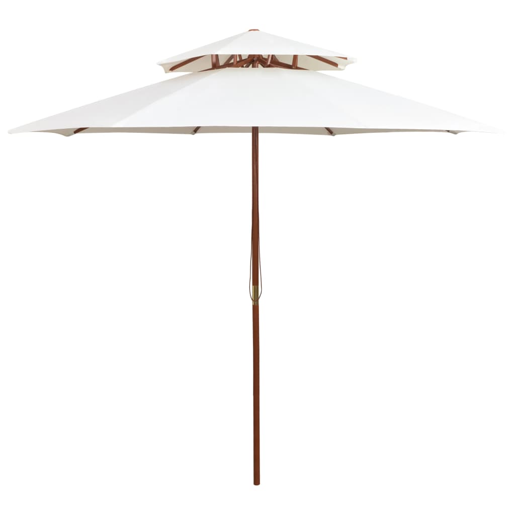vidaXL Double Decker Parasol 270x270 cm Wooden Pole Cream White