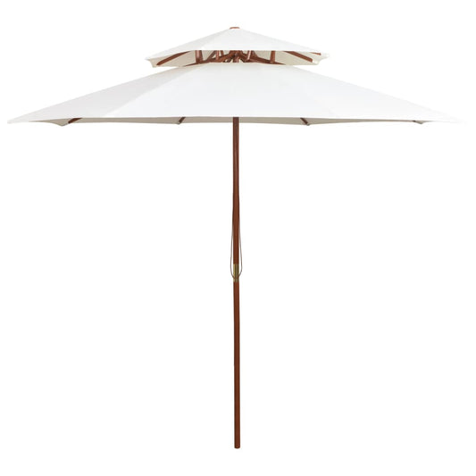 vidaXL Double Decker Parasol 270x270 cm Wooden Pole Cream White