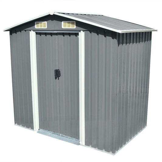vidaXL Garden Storage Shed Grey Metal 204x132x186 cm