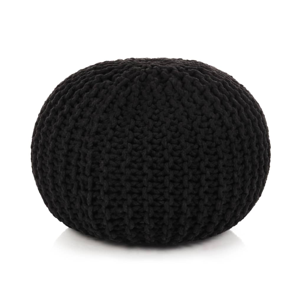 vidaXL Hand-Knitted Pouffe Cotton 50x35 cm Black