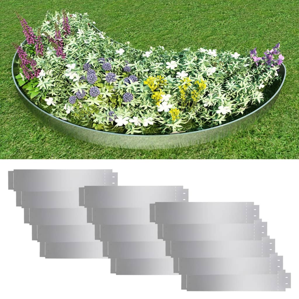 vidaXL Lawn Fence 15 pcs Galvanised Steel 100x20 cm