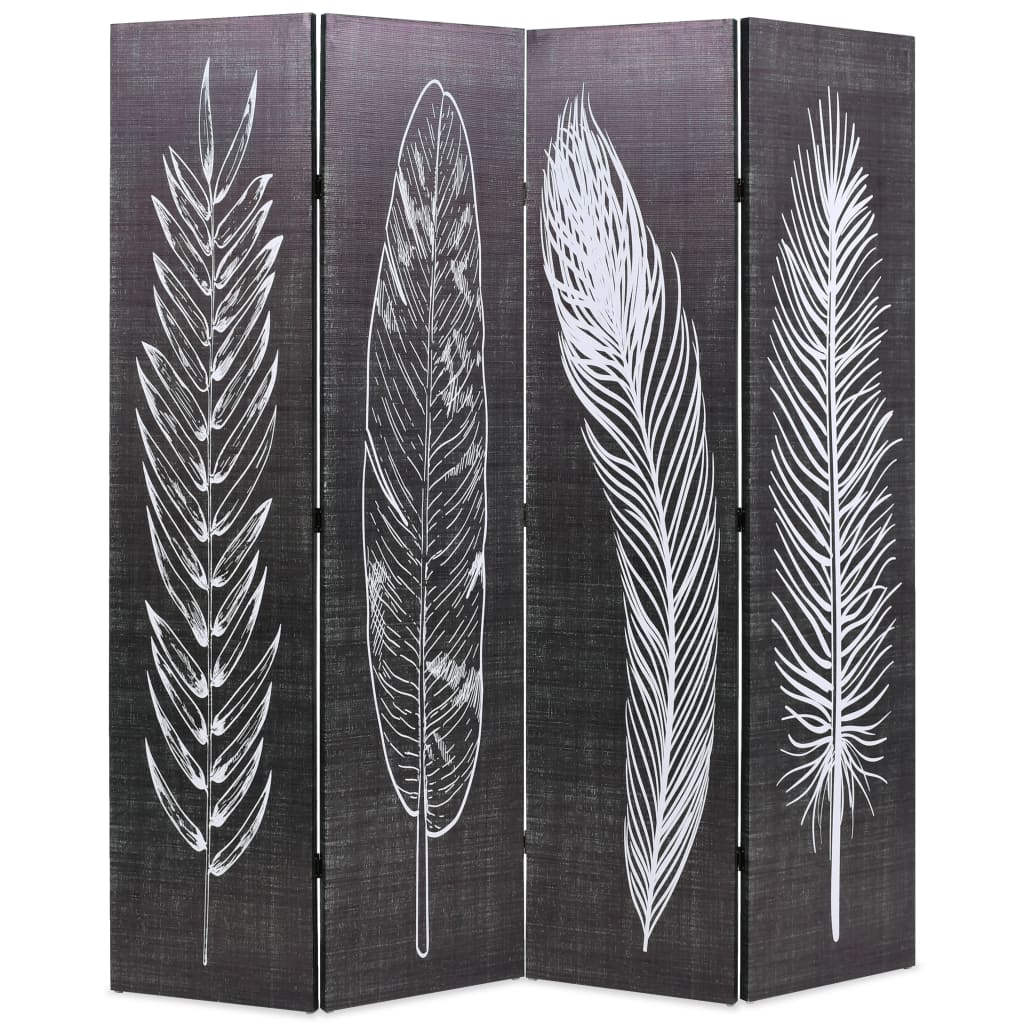 vidaXL Folding Room Divider 160x170 cm Feathers Black and White