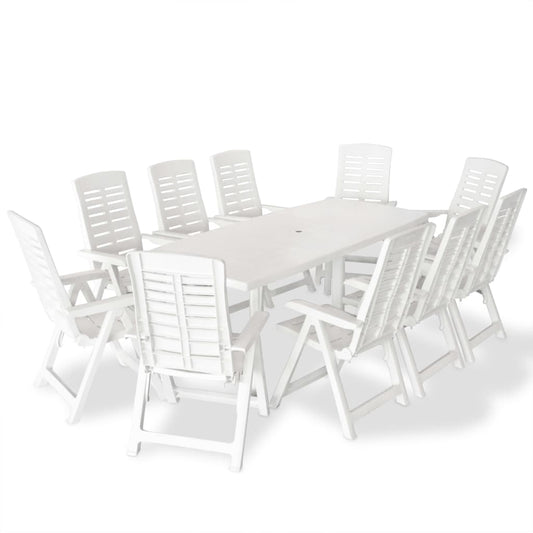 vidaXL 11 Piece Outdoor Dining Set Plastic White