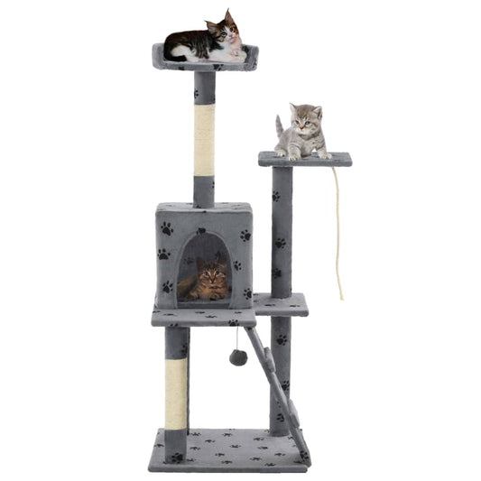 vidaXL Cat Tree with Sisal Scratching Posts 120 cm Grey Paw Prints