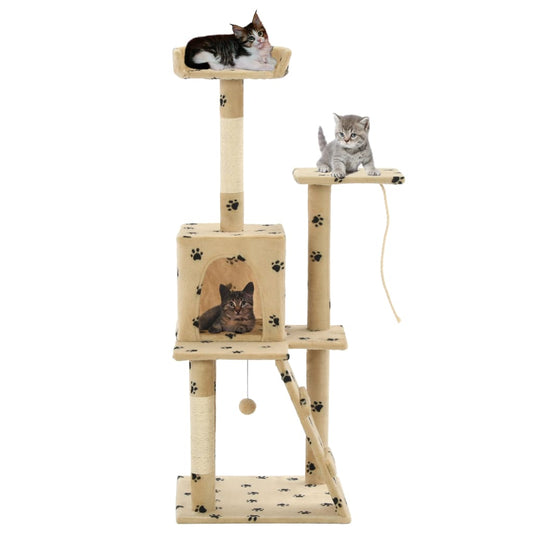 vidaXL Cat Tree with Sisal Scratching Posts 120 cm Beige Paw Prints