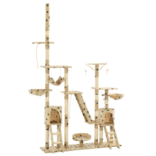 vidaXL Cat Tree with Sisal Scratching Posts 230-250 cm Paw Prints Beige