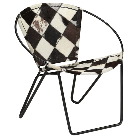 vidaXL Chair Diamond Black Real Leather