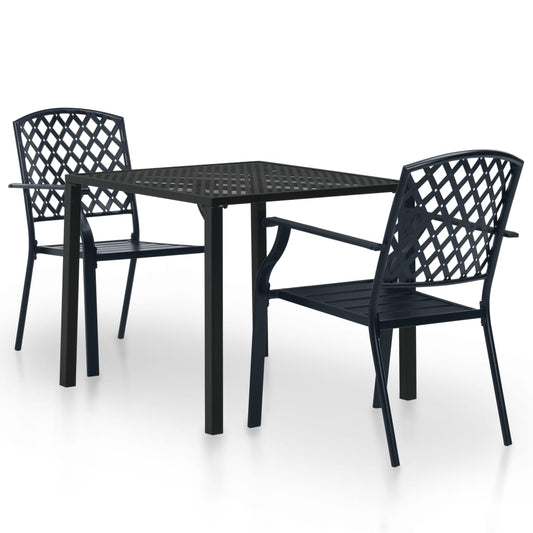 vidaXL 3 Piece Bistro Set Steel Black