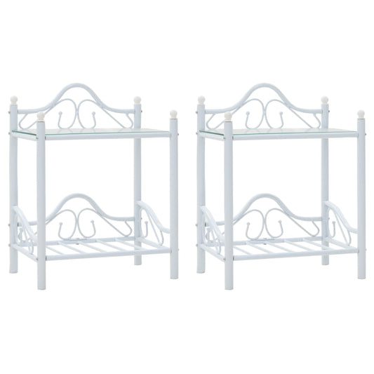 vidaXL Bedside Tables 2pcs Steel and Tempered Glass 45x30.5x60cm White