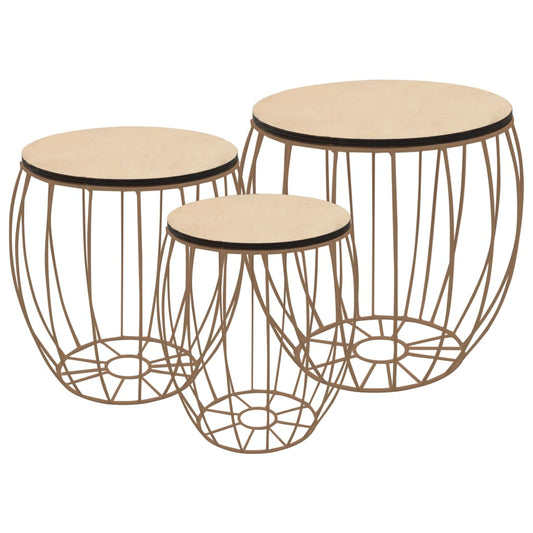 vidaXL Coffee Table Set 3 Pieces Poplar Plywood Iron