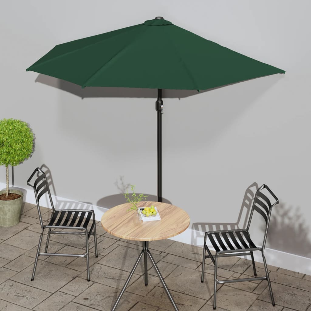 vidaXL Balcony Parasol with Aluminium Pole Green 270x144 cm Half