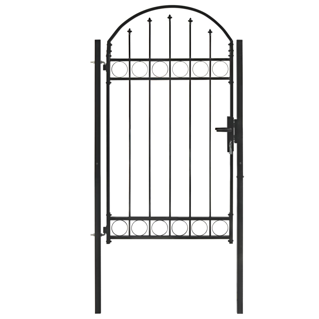 vidaXL Fence Gate with Arched Top Steel 100x175 cm Black