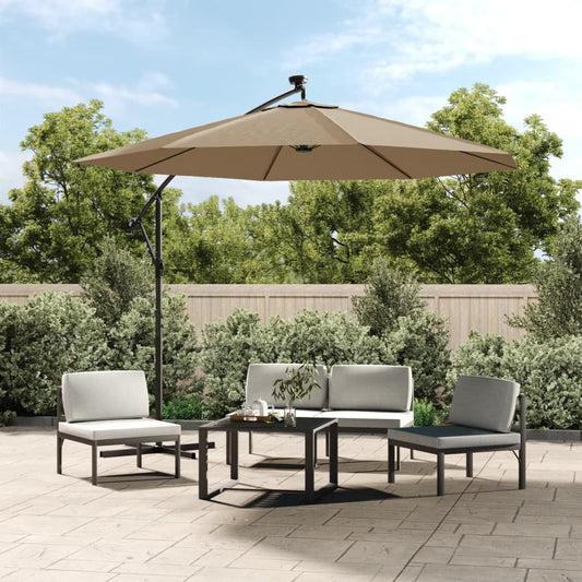 vidaXL Cantilever Umbrella with LED Lights and Steel Pole 300 cm Taupe