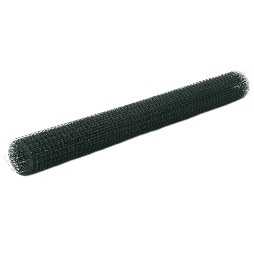 vidaXL Chicken Wire Fence Steel with PVC Coating 10x1.5 m Green