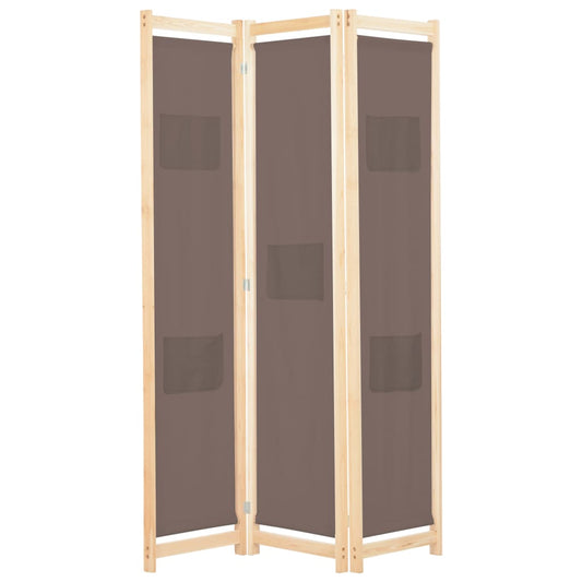 vidaXL 3-Panel Room Divider Brown 120x170x4 cm Fabric