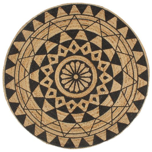 vidaXL Handmade Rug Jute with Black Print 120 cm