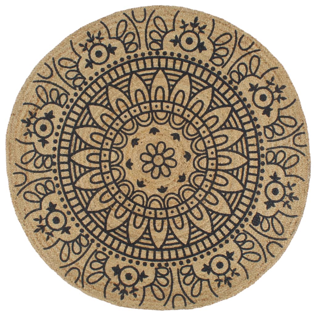 vidaXL Handmade Rug Jute with Dark Blue Print 150 cm