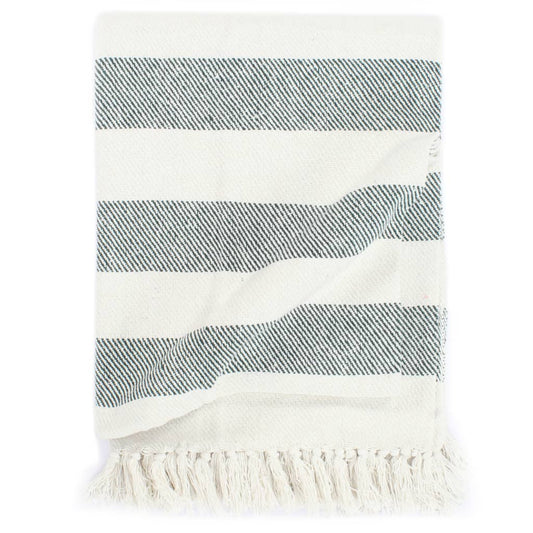 vidaXL Throw Cotton Stripe 125x150 cm Dark Green