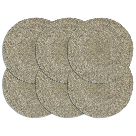 vidaXL Placemats 6 pcs Plain Grey 38 cm Round Jute