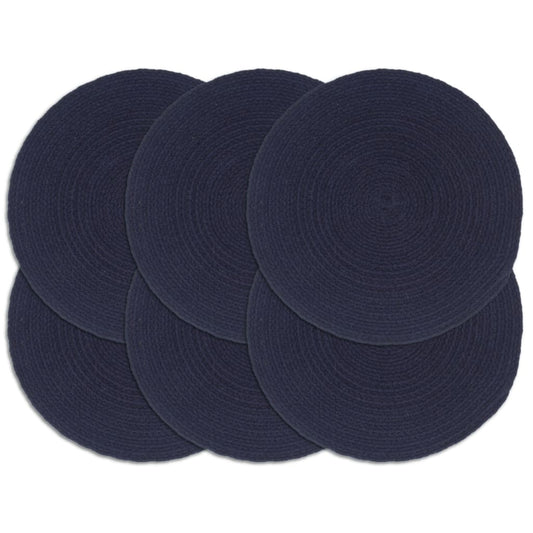 vidaXL Placemats 6 pcs Plain Navy Blue 38 cm Round Cotton
