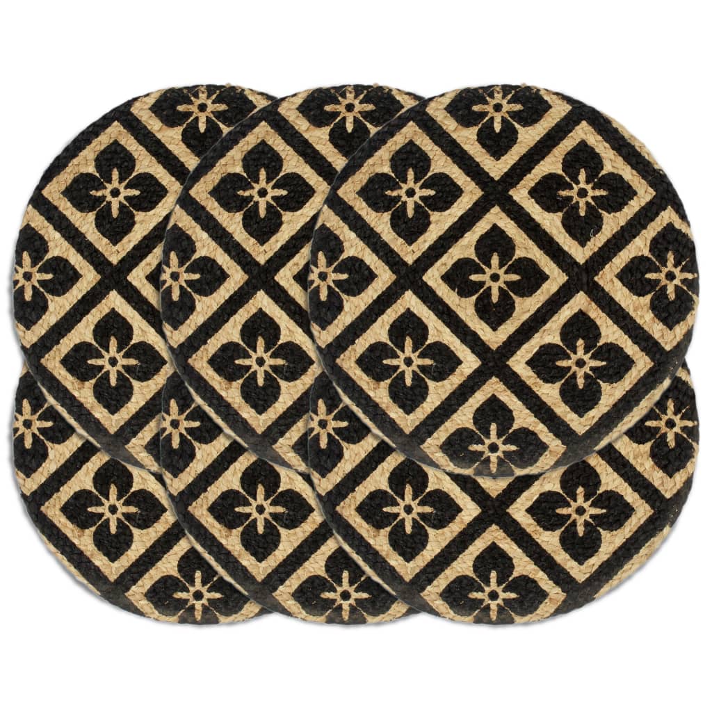 vidaXL Placemats 6 pcs Black 38 cm Round Jute