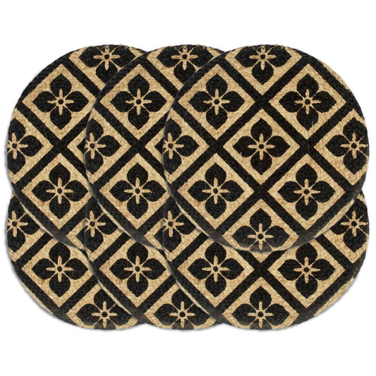vidaXL Placemats 6 pcs Black 38 cm Round Jute