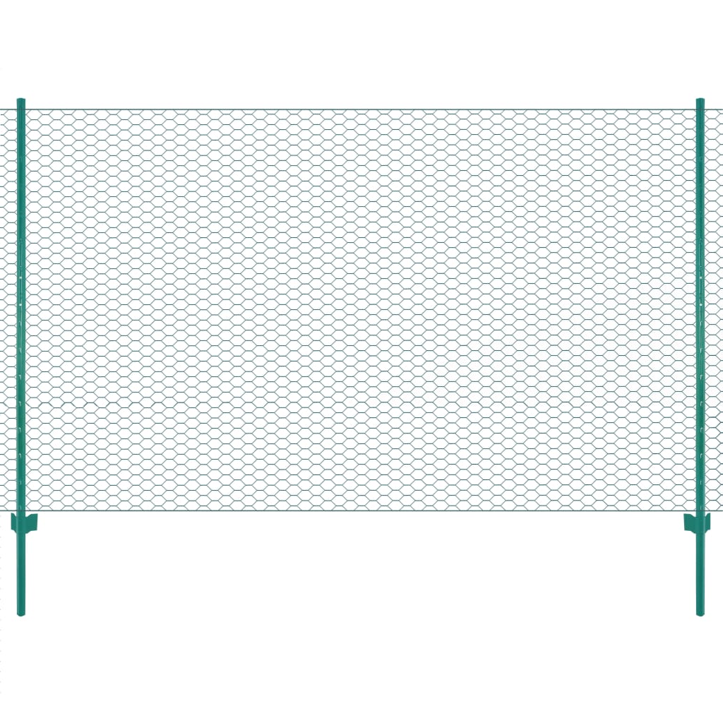 vidaXL Wire Mesh Fence with Posts Steel 25x2 m Green