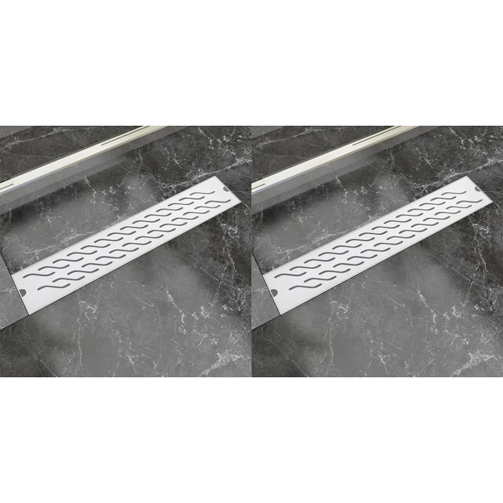 vidaXL Linear Shower Drain 2 pcs Wave 630x140 mm Stainless Steel
