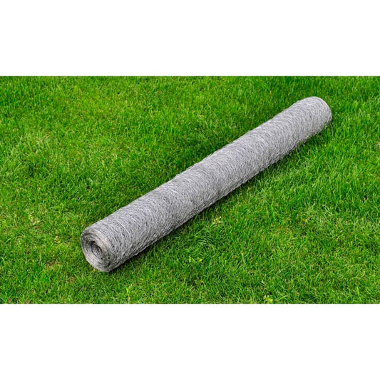 vidaXL Chicken Wire Fence Galvanised Steel 25x1 m Silver