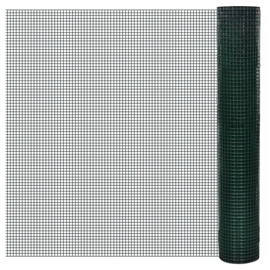 vidaXL Chicken Wire Fence Galvanised with PVC Coating 25x1 m Green