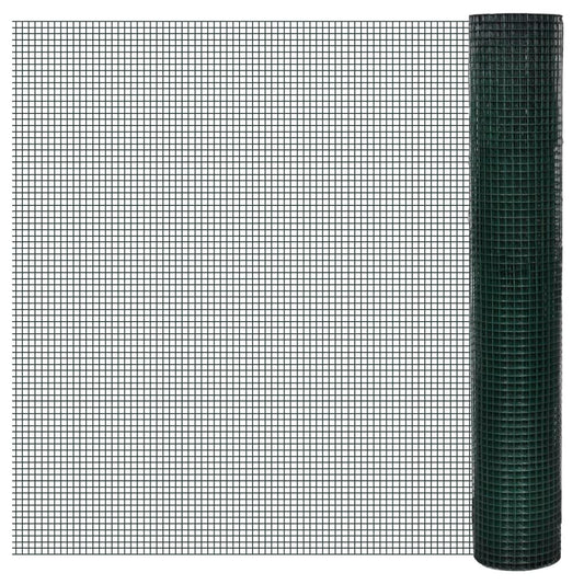 vidaXL Chicken Wire Fence Galvanised Steel 1x25 m Green