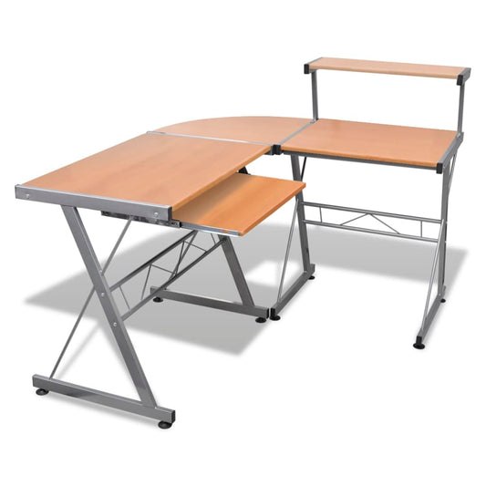 vidaXL Computer Desk with Pull-out Keyboard Tray L-shaped Brown