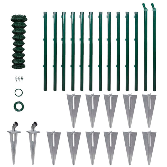 vidaXL Chain Link Fence with Posts Spike Steel 1,5x25 m