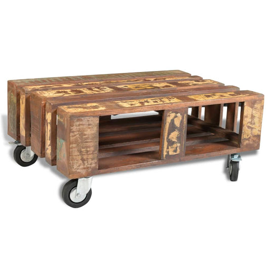 vidaXL Coffee Table with 4 Wheels Reclaimed Wood
