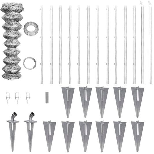 vidaXL Chain Link Fence with Posts Spike Galvanised Steel 25x1 m