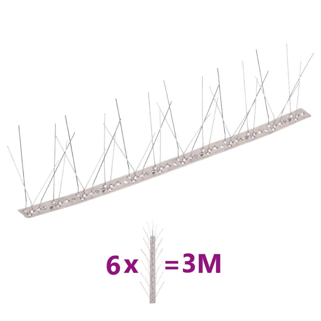 vidaXL 5-row Stainless Steel Bird & Pigeon Spikes Set of 6 3 m