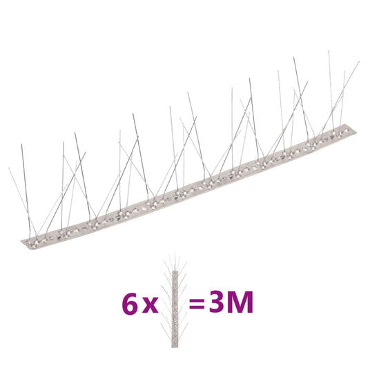 vidaXL 5-row Stainless Steel Bird & Pigeon Spikes Set of 6 3 m
