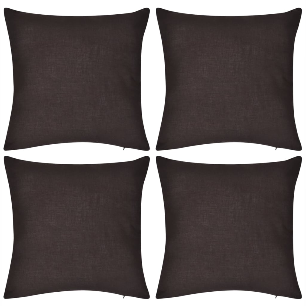 4 Brown Cushion Covers Cotton 80 x 80 cm